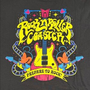 Disney Rock 'n' Roller Coaster Black Tee with Yellow and Blue